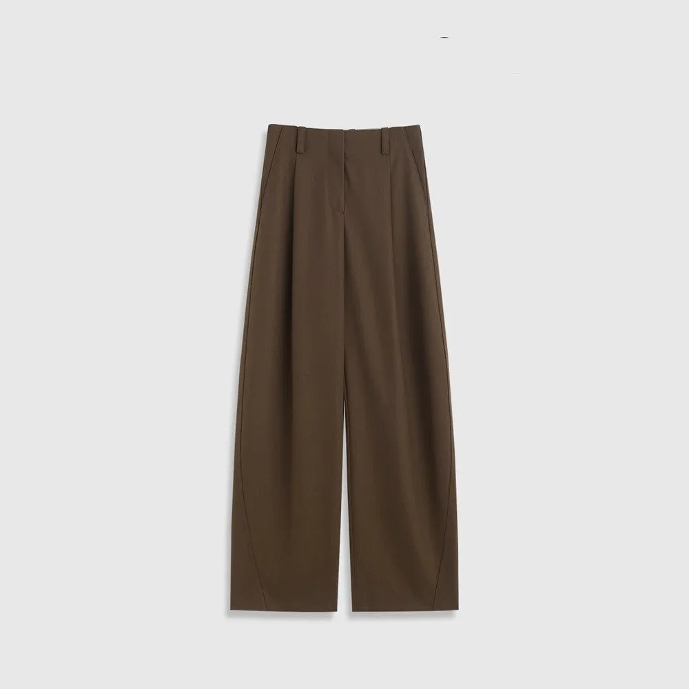 Wenkouban Old money style Winter and Autumn Chic Worsted Wool Slimming High Micro-Arc Wide-Leg Pants