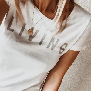 White LIVING tee *fitted style*