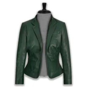 Women Green Leather Blazer