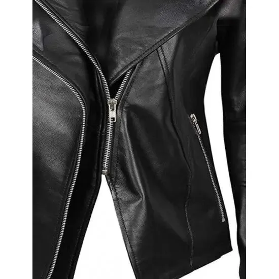 Women's Black Motorcycle Genuine Leather Jacket