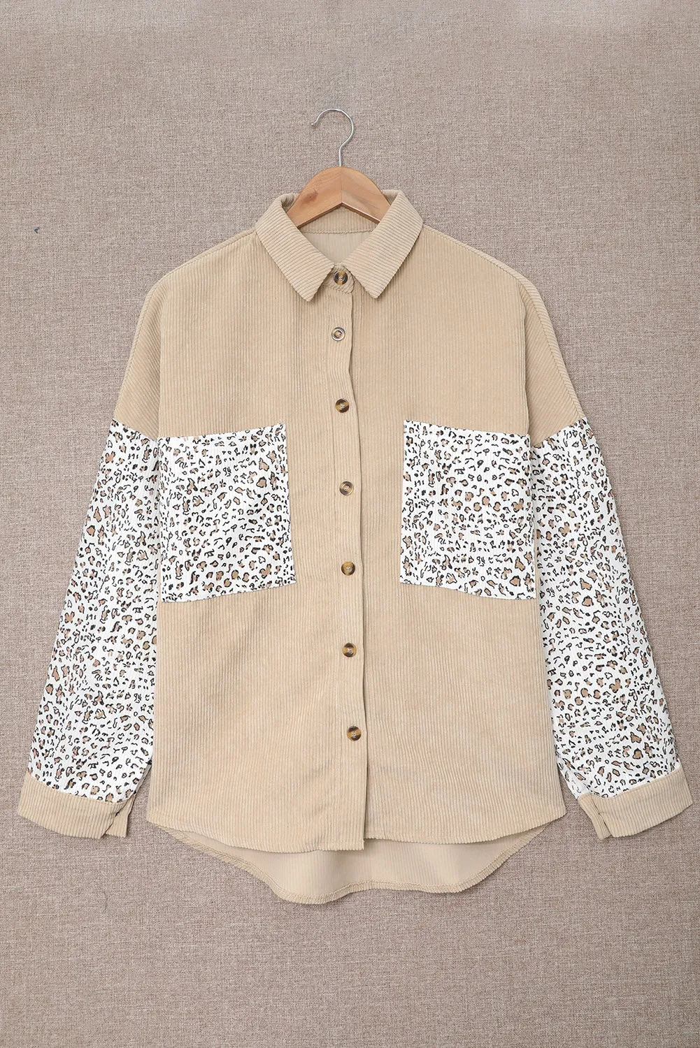 Womens Button Down Corduroy Jacket Leopard Shirt Oversized Blouses Tops