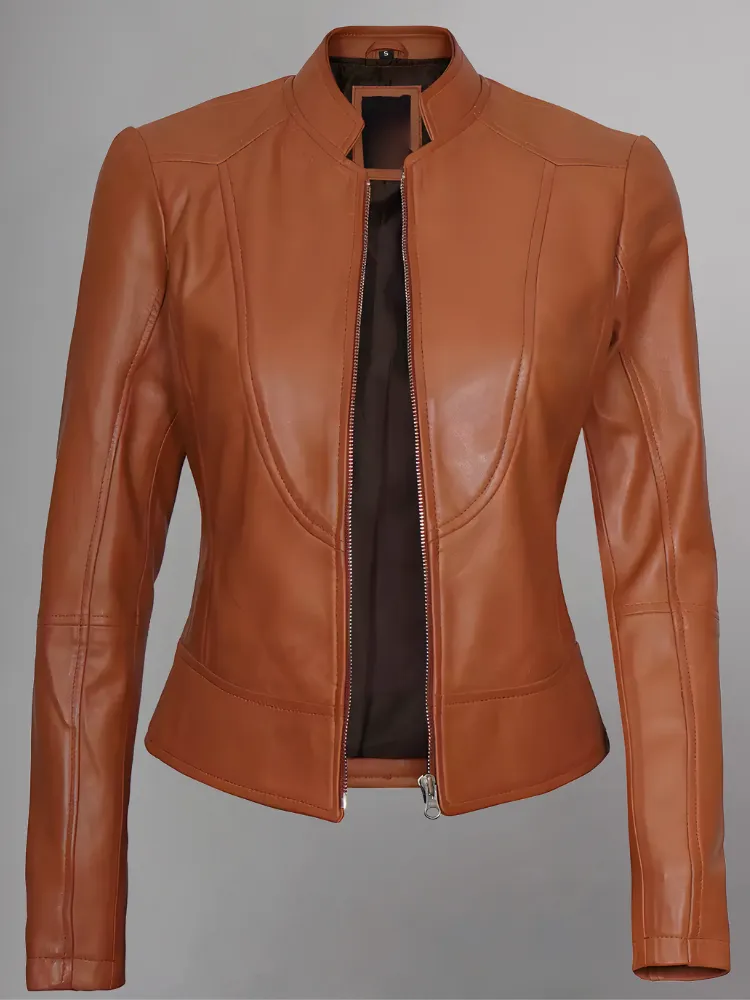 Women's Leather Collarless Jacket