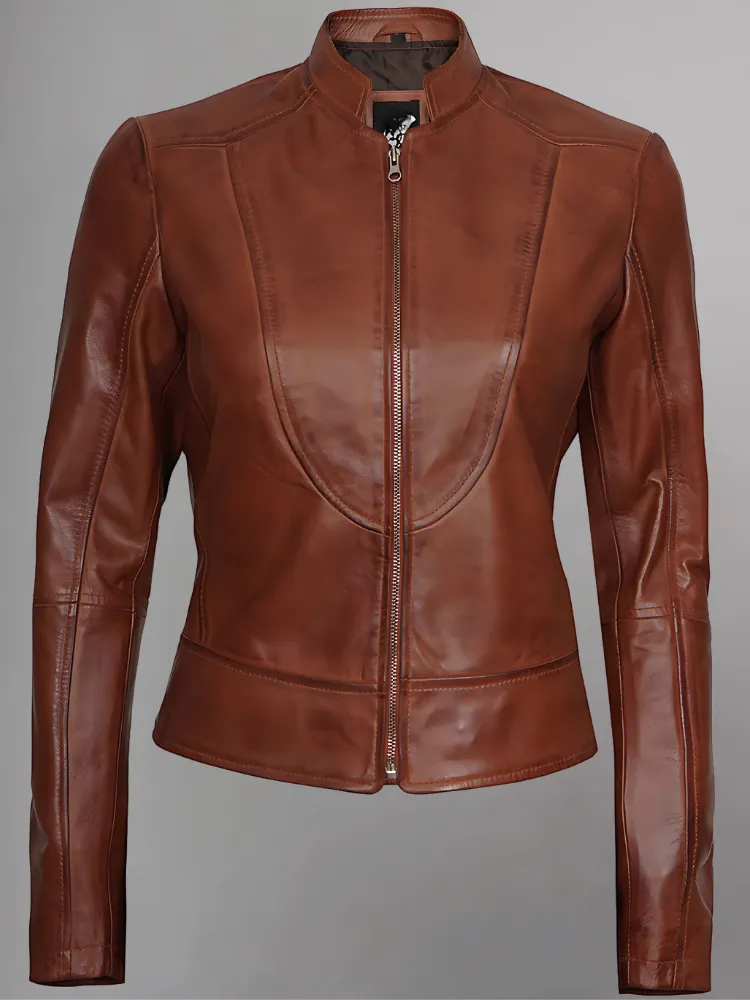 Women's Leather Collarless Jacket