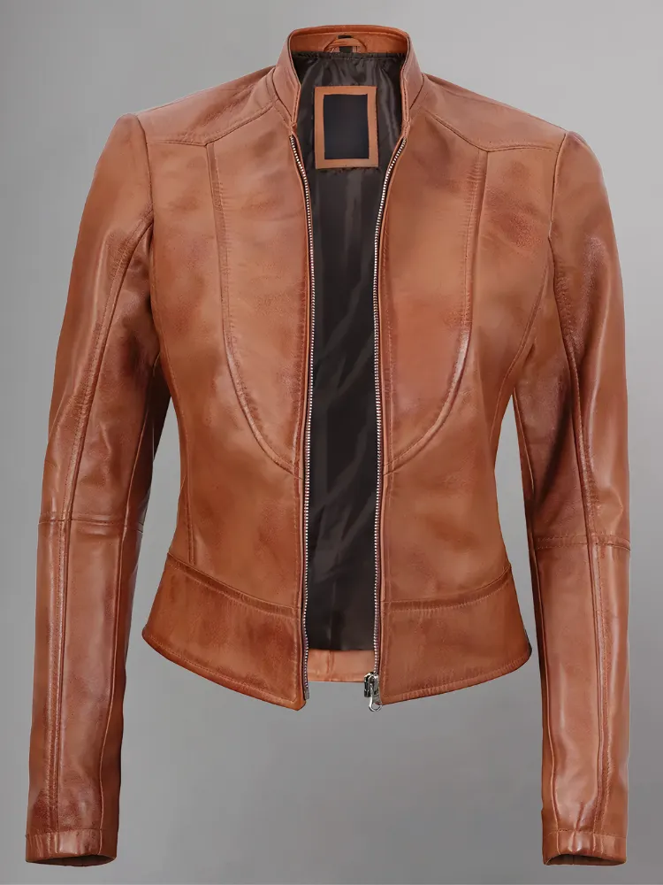 Women's Leather Collarless Jacket