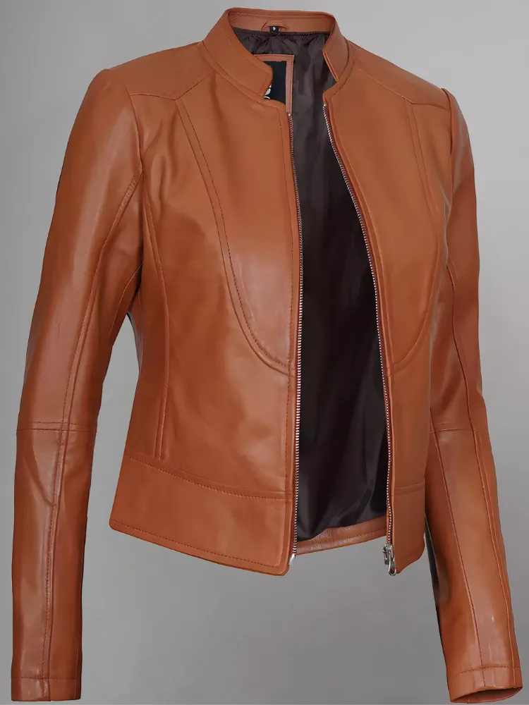 Women's Leather Collarless Jacket