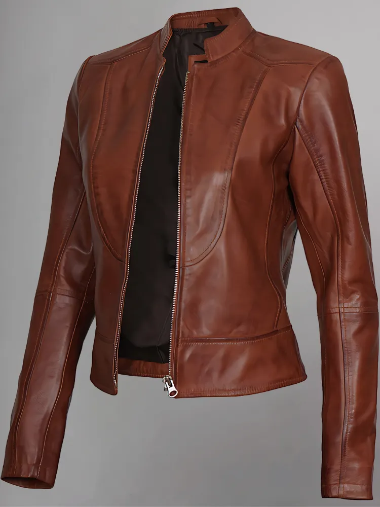 Women's Leather Collarless Jacket