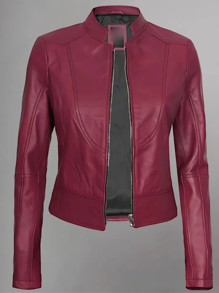 Women's Leather Collarless Jacket