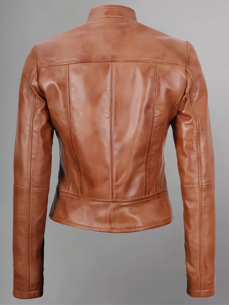 Women's Leather Collarless Jacket