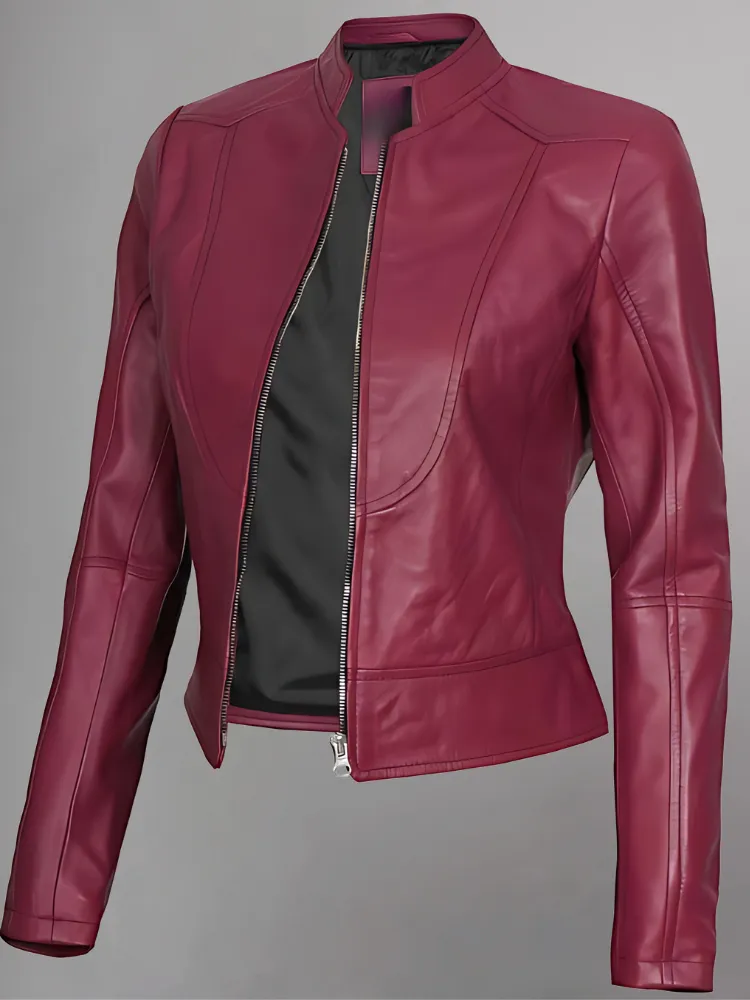 Women's Leather Collarless Jacket