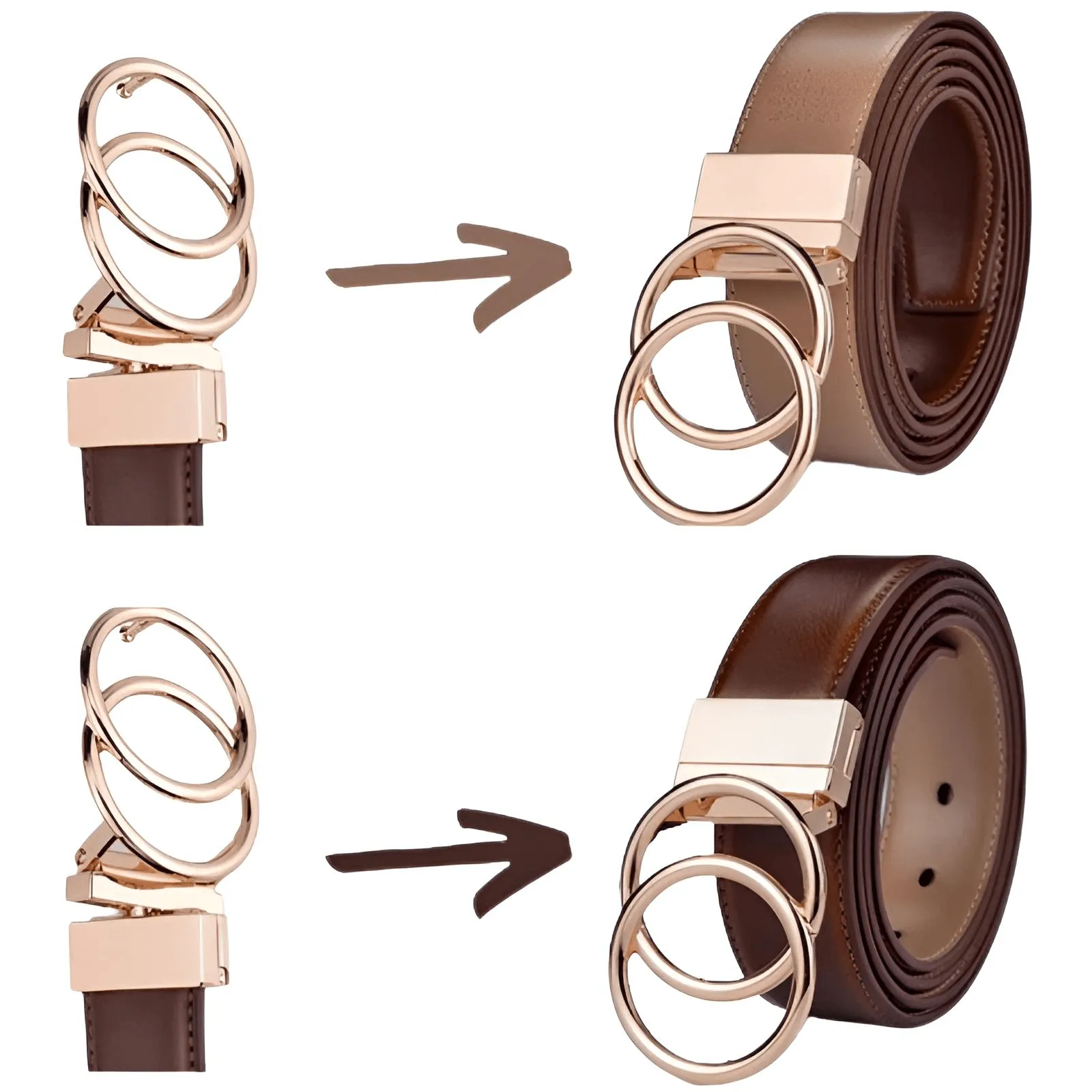 Women's Leather Reversible Belt Double O Ring