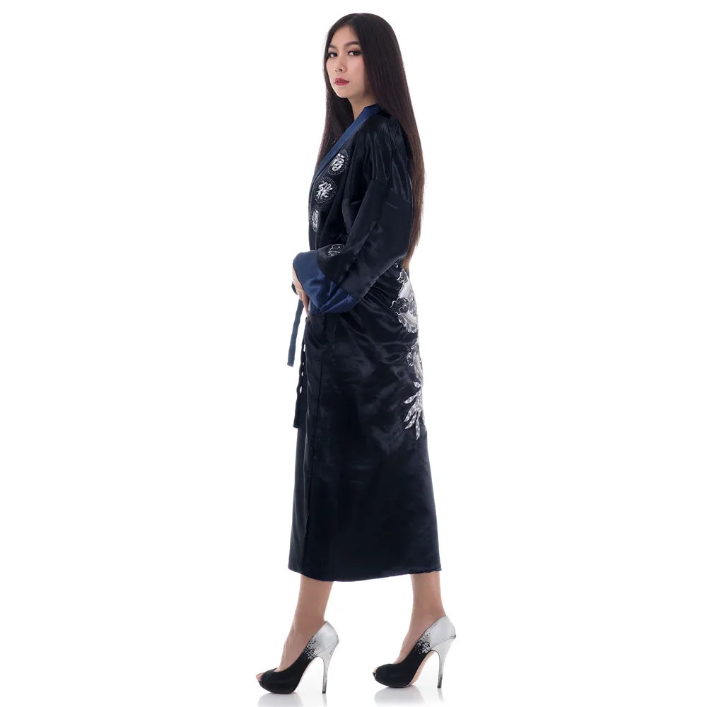 Women’s Navy Serpent Reversible Kimono Robe