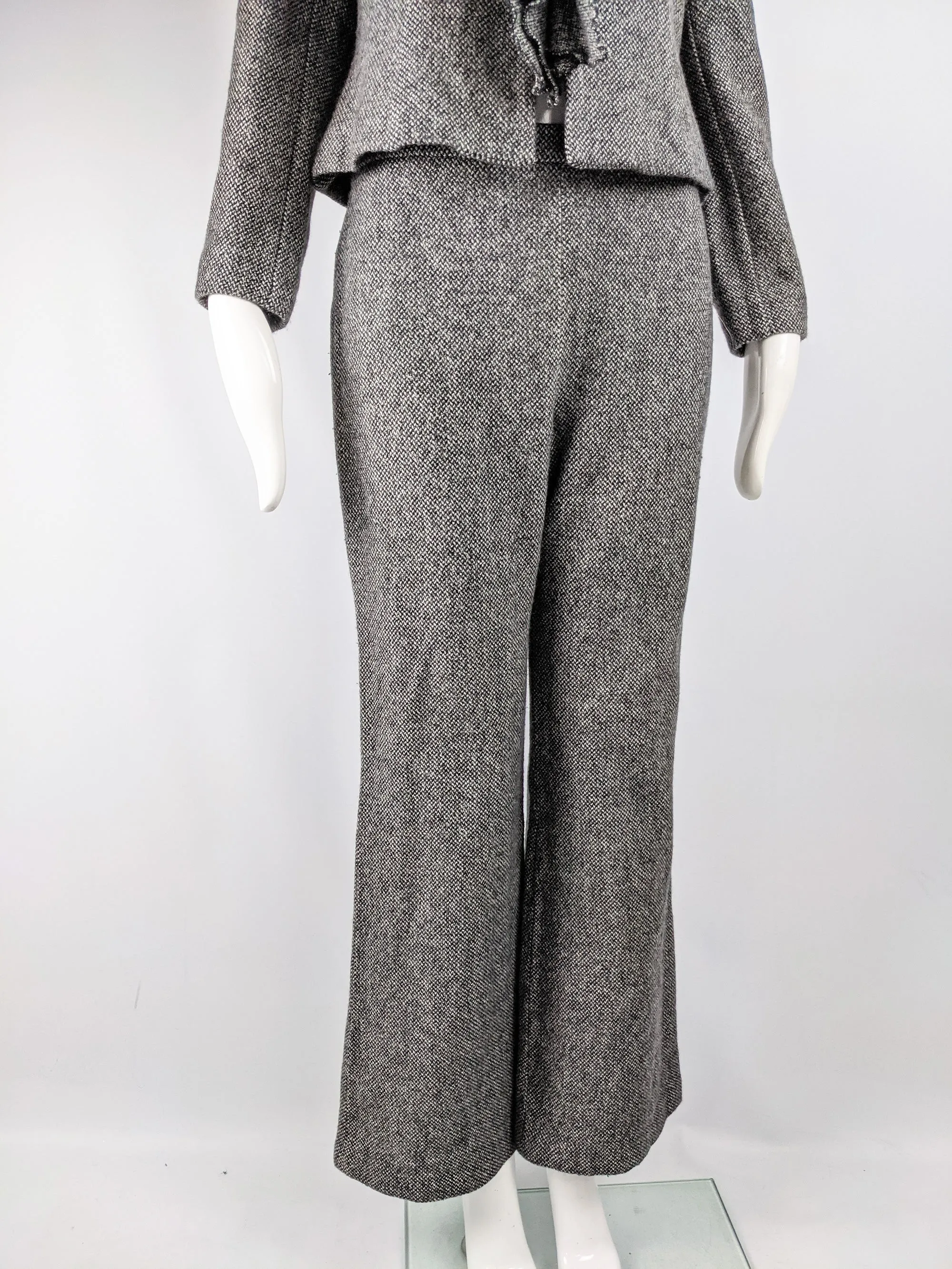 Womens Vintage Wool Tweed Wide Leg Pant Suit, 1990s