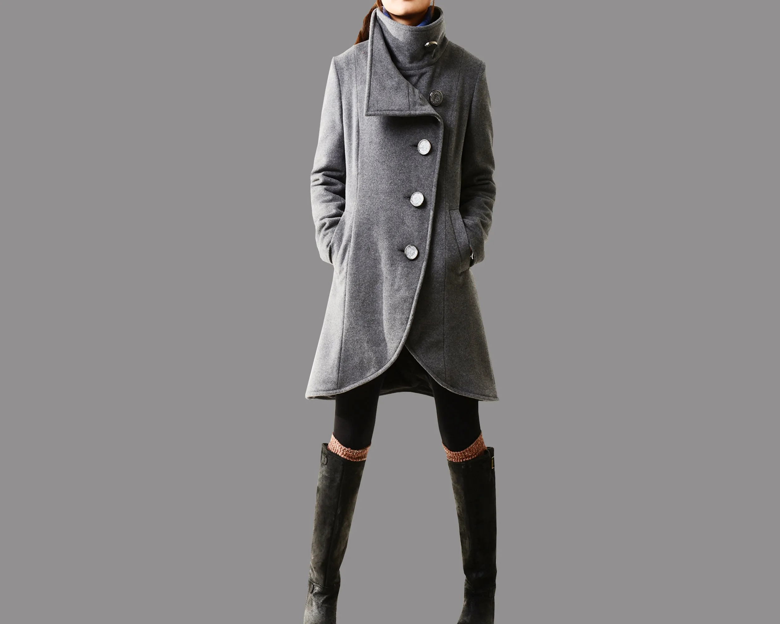 Wool coat Women/Women's winter coat/wool long coat/wool jacket/plus size overcoat/A-line coat/asymmetrical coat T08