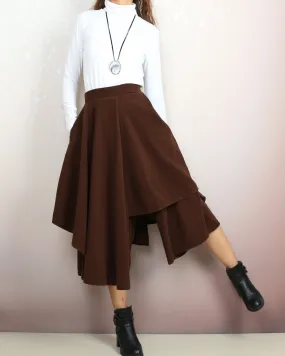 Wool skirt pants, wide leg pants, Cropped pants, Asymmetrical skirt pants, winter pants, custom made, black pants (K2135)