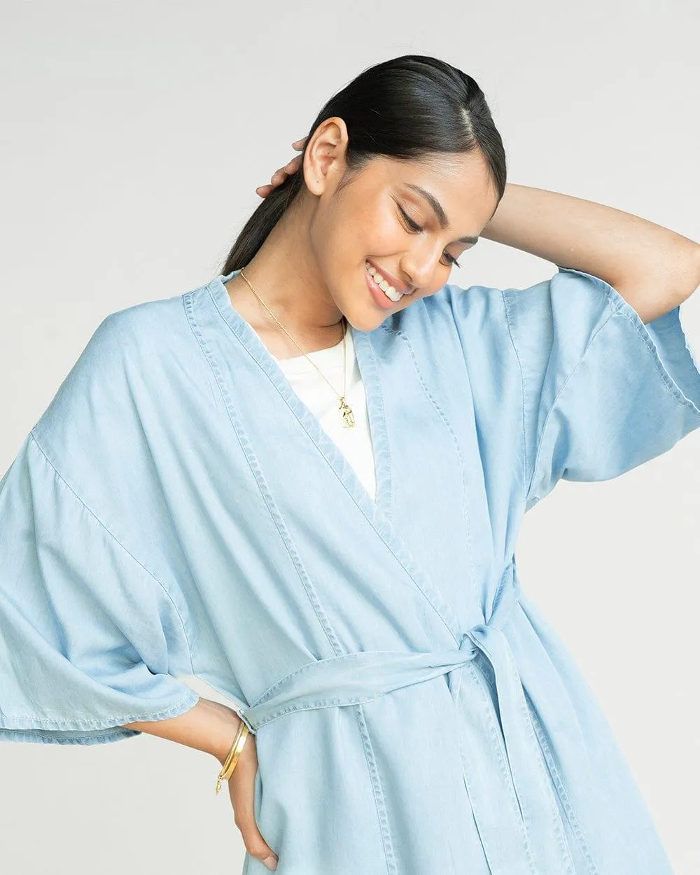 Wrapped in Happiness Blue Kimono Overlay