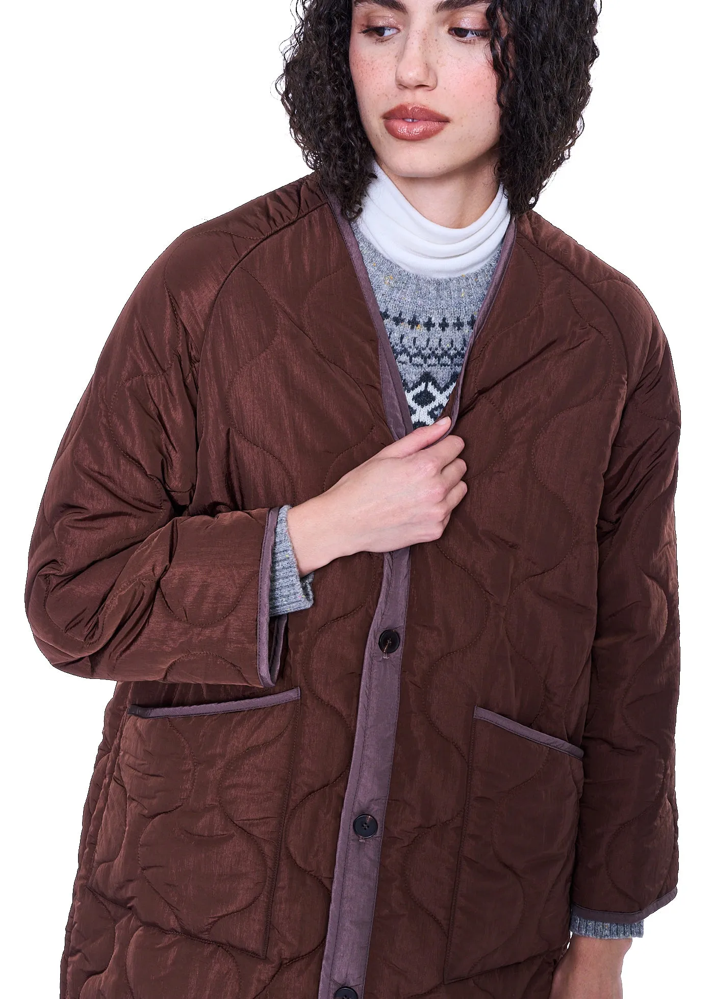 Yumi Row Quilted Long Liner Jacket