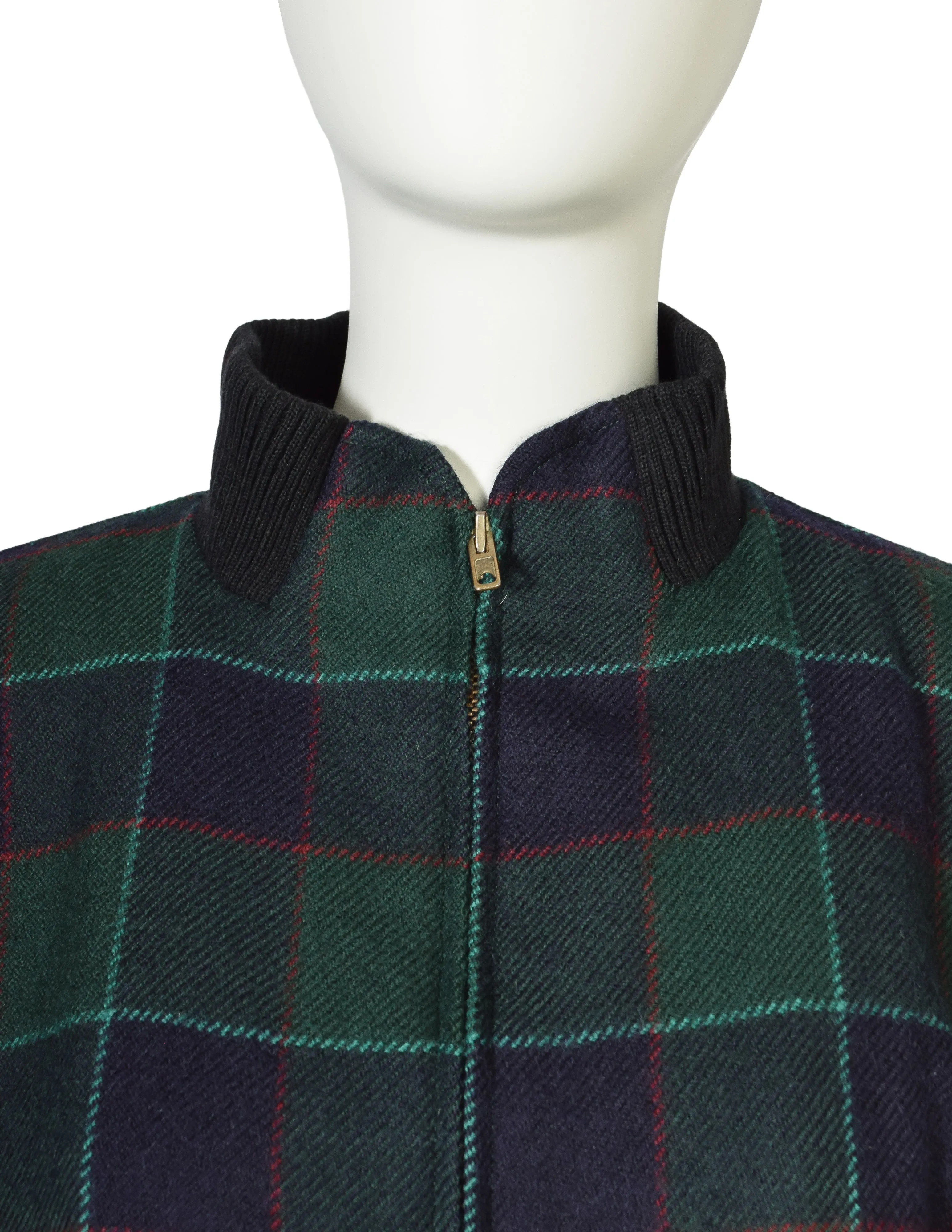 Yves Saint Laurent Vintage 1970s Green Blue Plaid Wool Bomber Style Jacket